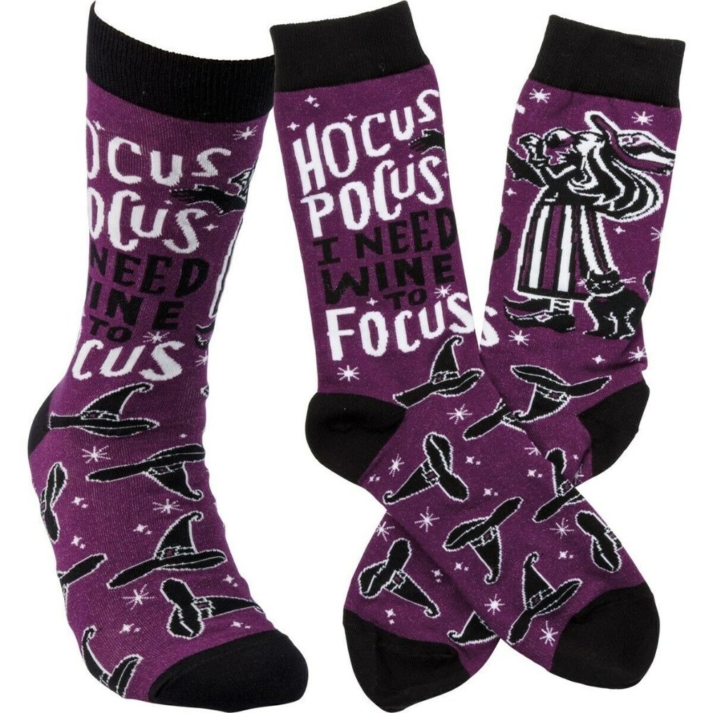 Halloween Purple Socks Hocus Pocus Festive Printed Witch Hat Design